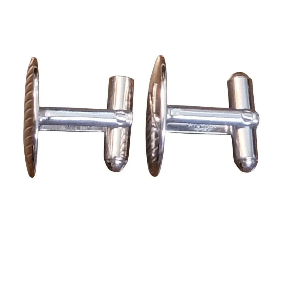 Vintage Hickok Silvertone Oval Cufflinks Diagonal Striped Mens Formal 1960s